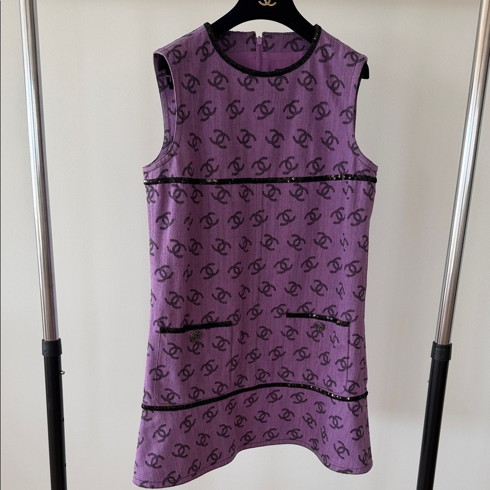 CHANEL Purple and Black Logo Dress